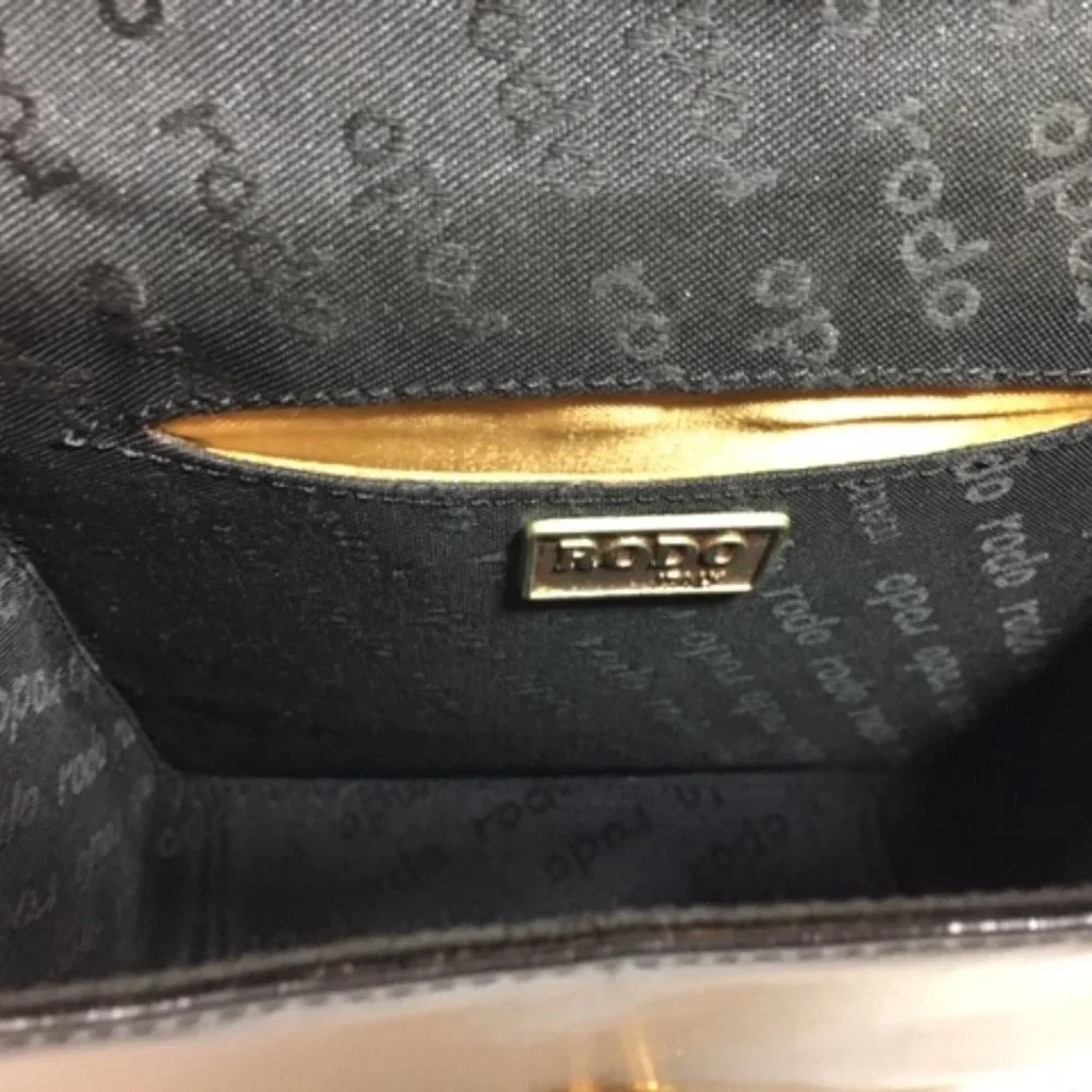 VINTAGE RODO Black Leather w/Gold Trim Italian Shoulder Bag